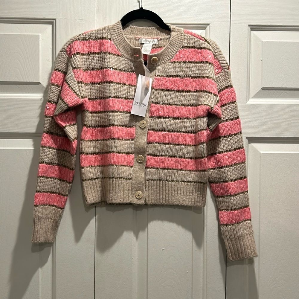 NWT Design History Striped Sequin Cardigan, Size XS